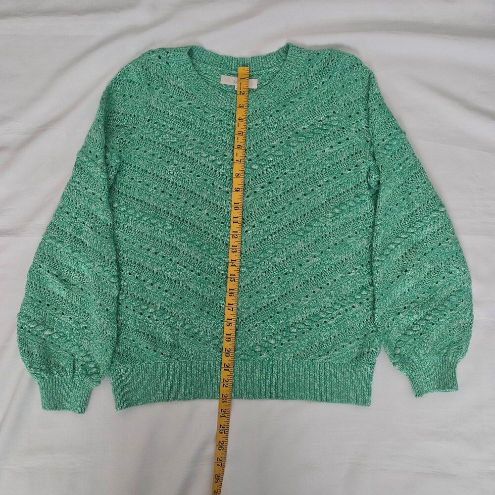 LOFT Bobble Pointelle Balloon Sleeve Pullover Knit Sweater Green Size Medium - Picture 8 of 8